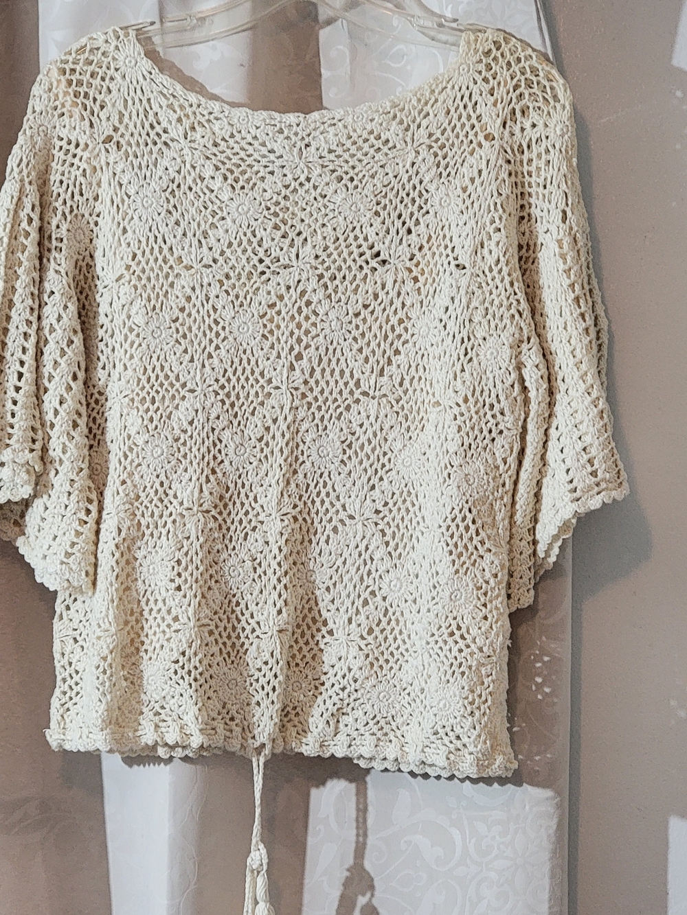 Cream Crochet Knit Women's Sweater Skirt Set- Lightweight Boho Pullover